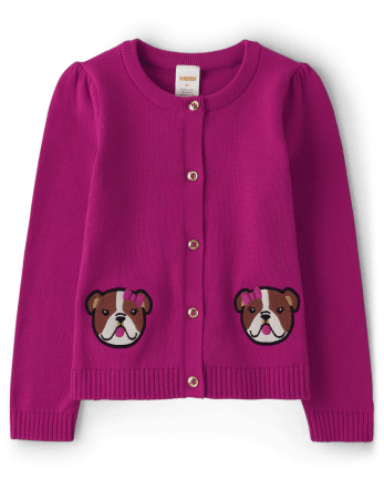 Girls Applique Dog Cardigan - Prep School