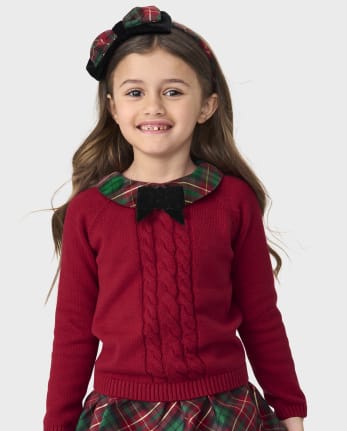 Girls Cable Knit Peter Pan Sweater - A Royal Christmas