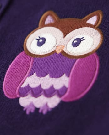Girls Long Sleeve Applique Owl Cardigan Magical Meadow