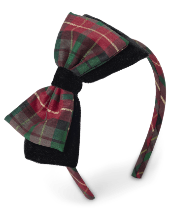 Girls Plaid Double Bow Headband - A Royal Christmas