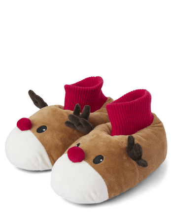 Cute Boy's Toddler Brown Reindeer Pajama Slippers (Gymboree)