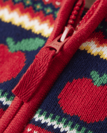 Kids Intarsia Apple Zip-Up Sweater - Apple Orchard