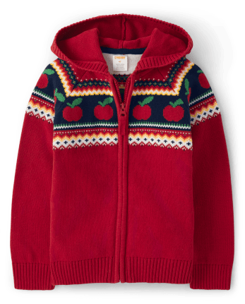 Kids Intarsia Apple Zip-Up Sweater - Apple Orchard