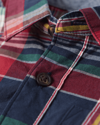 Camisa con botones de popelín a cuadros familiares a juego para niños - Apple Orchard