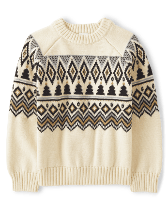 Boys Long Raglan Sleeve Intarsia Fairisle Sweater - Winter Wonderland ...