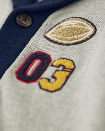 Boys Applique Varsity Patch Cardigan - Prep School