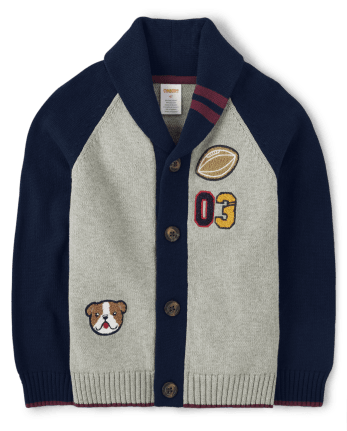 Boys Applique Varsity Patch Cardigan - Prep School