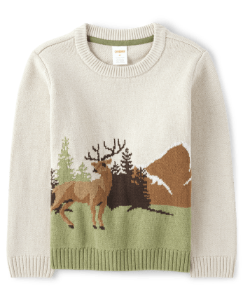 Boys Long Sleeve Intarsia Deer Sweater - Enchanted Forest
