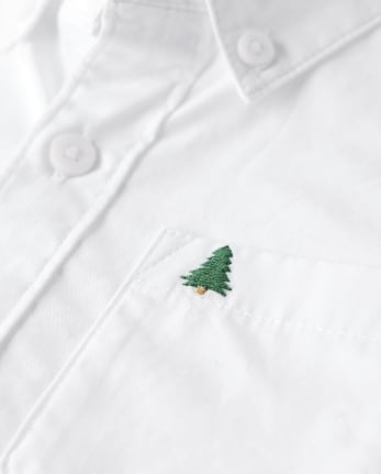 Boys Embroidered Christmas Tree Poplin Button Up Shirt - A Royal Christmas