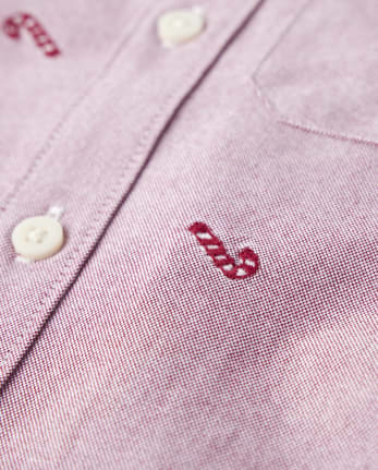 Chemise Oxford boutonnée à motif canne à sucre brodée pour garçon - A Royal de Noël