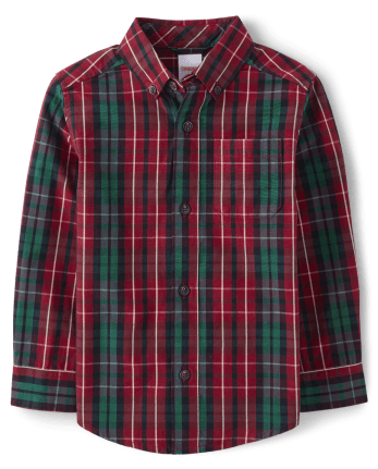 Boys Matching Family Plaid Poplin Button Up Shirt - A Royal Christmas
