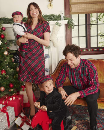 Mens Matching Family Plaid Poplin Button Up Shirt - A Royal Christmas