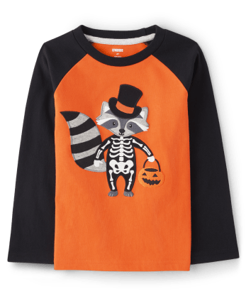 Haut raglan brodé à motif de raton laveur pour garçon - Trick or Treat