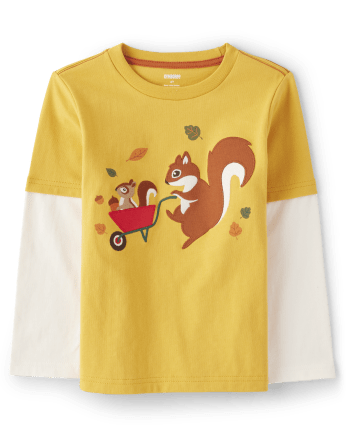 Top a capas con ardilla bordada para niño - Happy Harvest