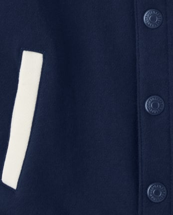 Boys Applique Patch Fleece Varsity Jacket - Prep School