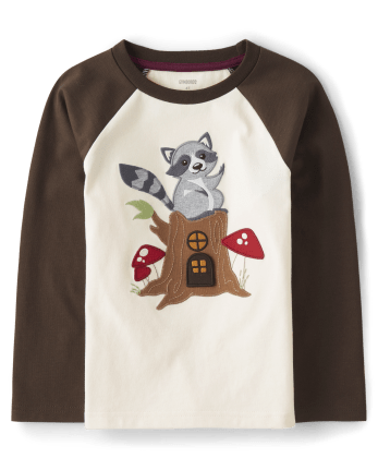 Top raglán con mapache bordado para niños - Bosque Encantado