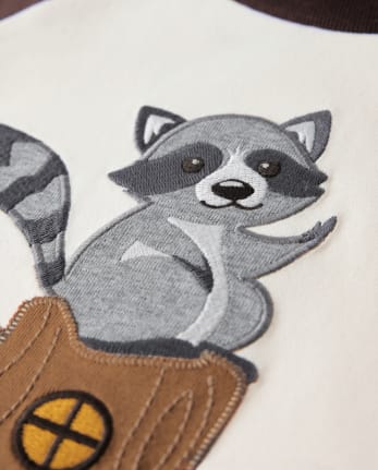 Top raglán con mapache bordado para niños - Bosque Encantado