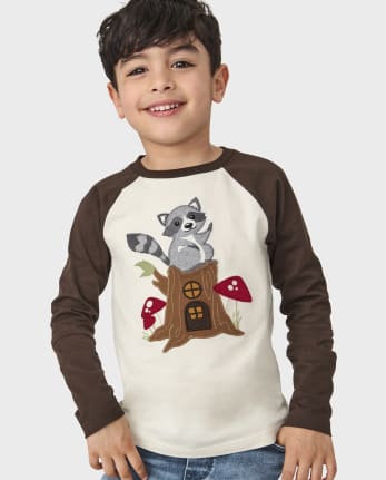 Top raglán con mapache bordado para niños - Bosque Encantado
