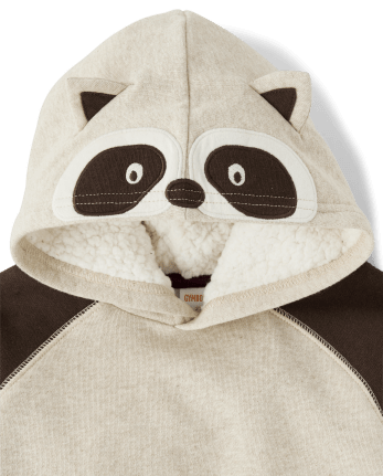 Boys Long Raglan Sleeve Embroidered Raccoon Fleece Hoodie Enchanted Forest GRAY Gymboree