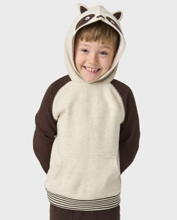 Boys Embroidered Raccoon Fleece Hoodie - Enchanted Forest