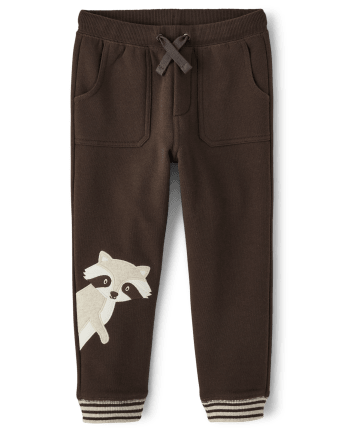 Pantalones jogger de polar de mapache bordados para niños - Bosque Encantado