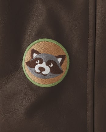 Boys Embroidered Patch Faux Leather Bomber Jacket - Enchanted Forest