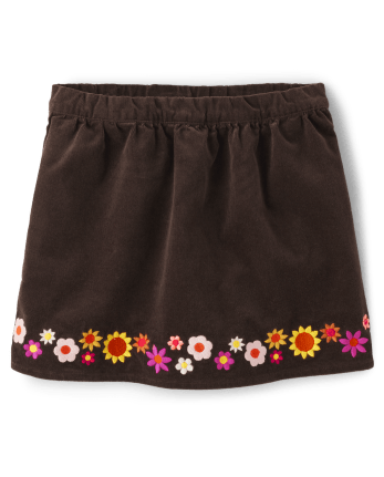 Girls Embroidered Floral Corduroy Skort - Happy Harvest