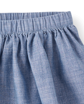 Girls Embroidered Pumpkin Chambray Skort - Lil' Pumpkin