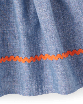 Girls Embroidered Pumpkin Chambray Skort - Lil' Pumpkin