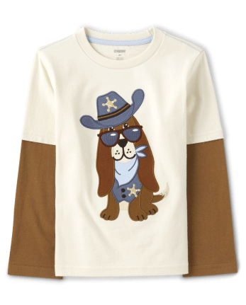 Boys Embroidered Dog Layered Top - Montana Mountain