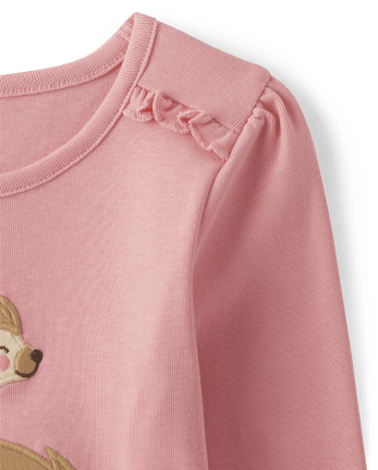 Girls Embroidered Hedgehog Ruffle Top - Enchanted Forest