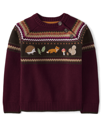 Boys Embroidered Forest Animal Sweater - Enchanted Forest