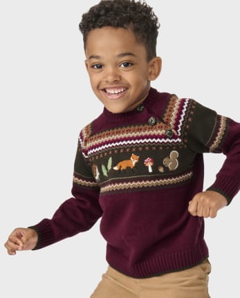 Boys Long Raglan Sleeve Embroidered Forest Animal Sweater - Enchanted ...