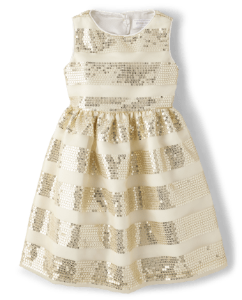 Girls Sequin Striped Fit And Flare Dress - All Dressed Up