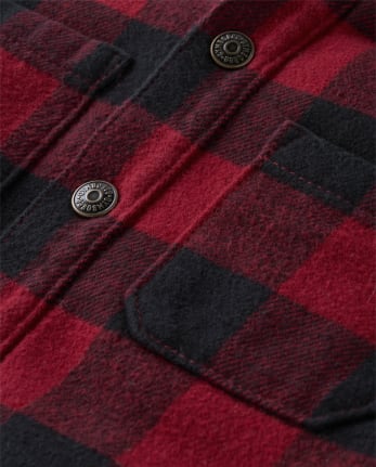 Boys Plaid Sherpa-Lined Shirt Jacket - Christmas Cabin