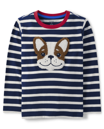 Boys Embroidered Dog Striped Top - Parisian Chic