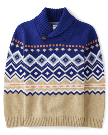 Suéter con chal y grecas alpinos en intarsia para niños