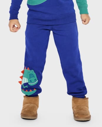 Boys Embroidered Dino Fleece Jogger Pants - Dino Friends