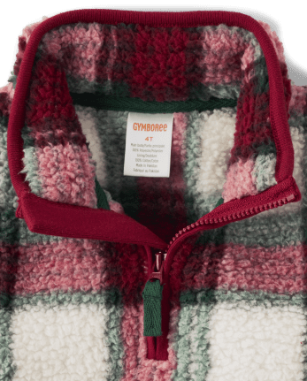 Boys Long Sleeve Plaid Sherpa Pullover Christmas Cabin HALO WHITE Gymboree