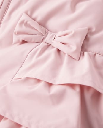 Girls Ruffle Bow Puffer Jacket - Sugar Plum Fairy