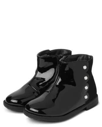 Girls Faux Patent Leather Pearl Boots - Ladies And Gentlemen