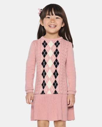 Girls Argyle Intarsia Peplum Sweater Dress - Ladies And Gentlemen