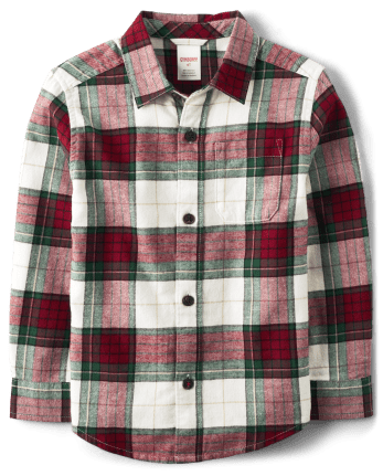 Boys Matching Family Plaid Button Up Shirt - Christmas Cabin