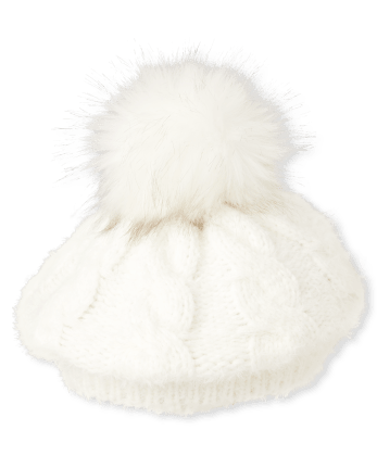 Girls Cable-Knit Pom Hat