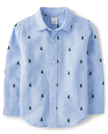 Chemise Oxford boutonnée motif sapin de Noël Schiffli pour garçon - Casse-Noisette
