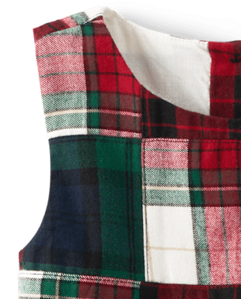 Girls Patch Plaid Jumper - Christmas Cabin