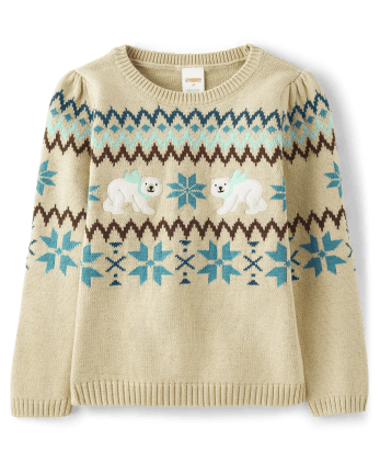 Girls Applique Polar Bear Fairisle Sweater - Nordic Adventure