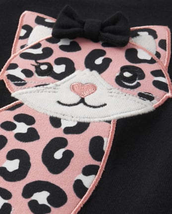 Girls Embroidered Leopard Cat Top - Ladies And Gentlemen