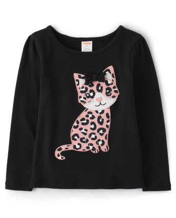 Girls Embroidered Leopard Cat Top - Ladies And Gentlemen