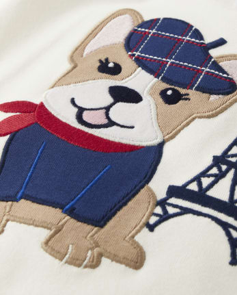 Girls Embroidered Dog Top - Parisian Chic